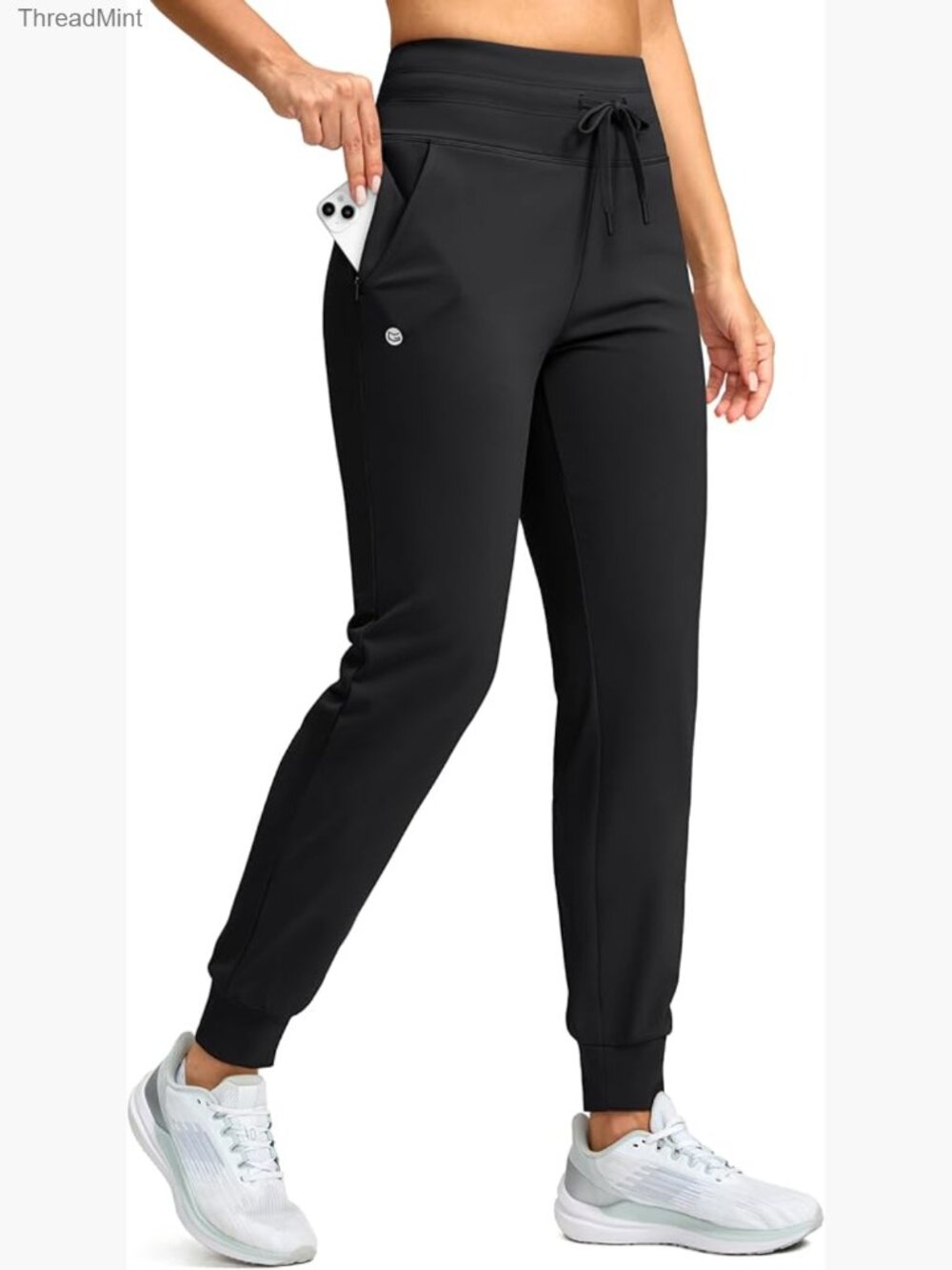Fleece Lined Joggers High Waisted Thermal Pants Water Resistant Zipper Pockets